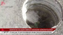 Konya Karapınar'da oluşan obruk havadan görüntülendi