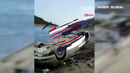 Alibeyköy Barajı'nda su çekilince ortaya çıkan otomobilin tekerlerini çaldılar