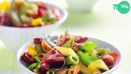 Salade de Mezze Penne Tricolore Barilla et antipasti à la roquette