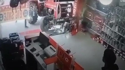 Driverless tractor smashes through shop window, leaving path of destruction