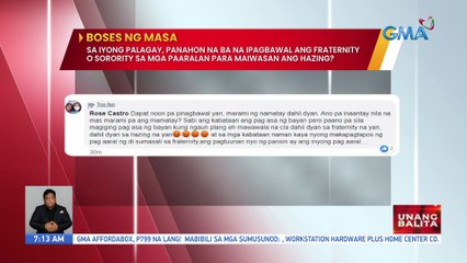Boses ng Masa: Sa iyong palagay, panahon na ba na ipagbawal ang fraternity o sorority sa mga paaralan para maiwasan ang hazing? | UB