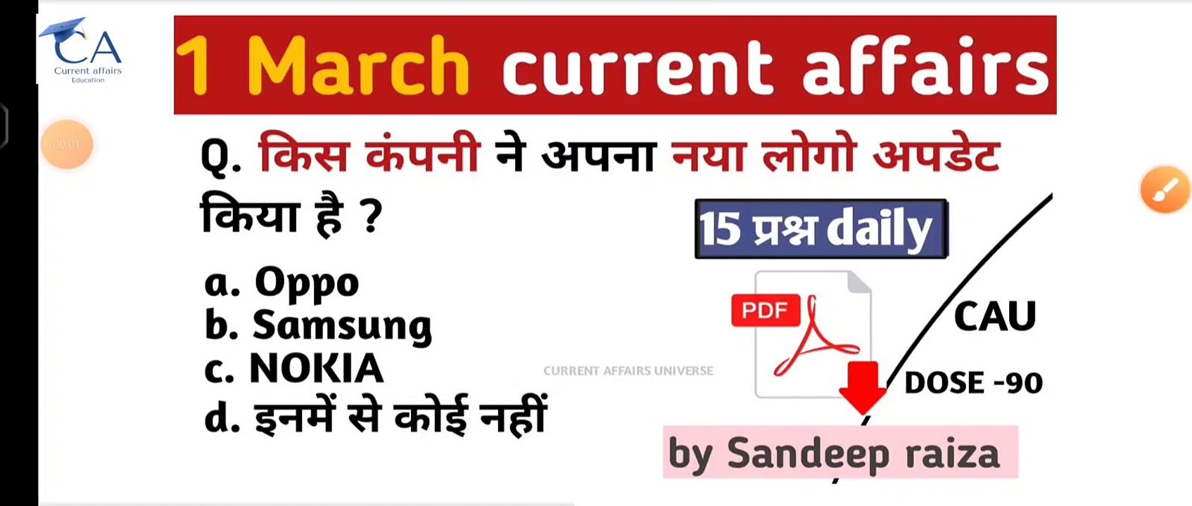 CAU Dose 90 | 1 March  2023 current affairs | daily current affairs| current affairs in Hindi