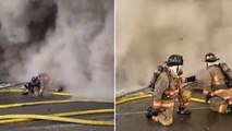 Firefighters thrown to the ground by explosion while battling Buffalo fire