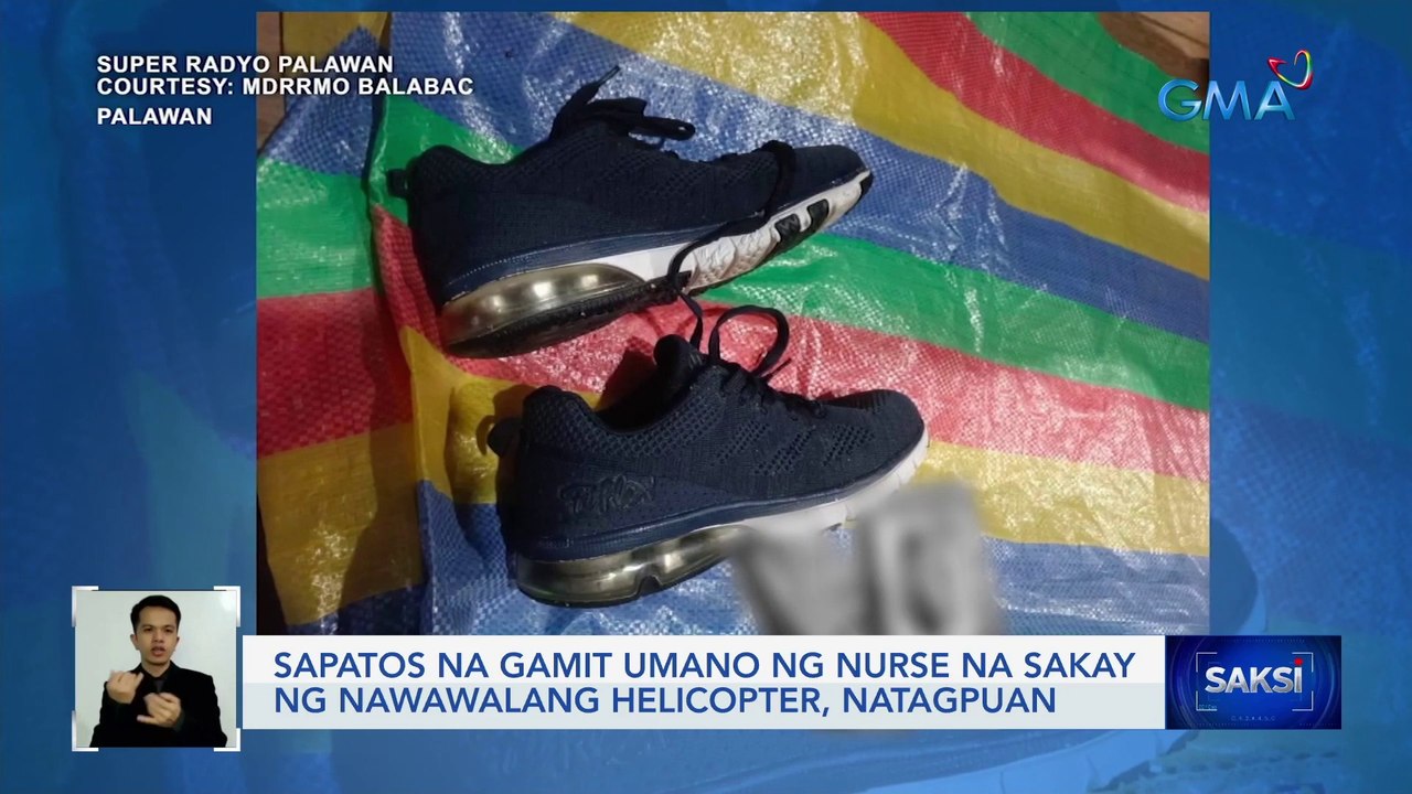 Sapatos na gamit umano ng nurse na sakay ng nawawalang helicopter, natagpuan | Saksi