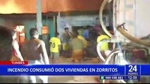 Tumbes: voraz incendio en Zorritos deja sin hogar a dos familias