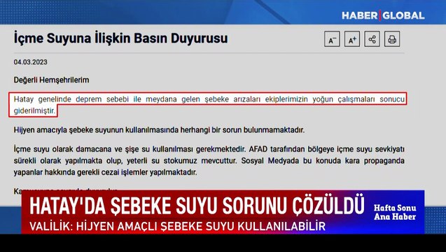 Hatay Valiliği: İçme suyu sıkıntısı yok, sosyal medyada bu konuda kara propaganda yapanlar hakkında gerekli cezai işlem yapılacak