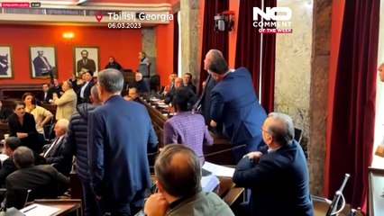 شاهد: عراك بين نواب في جورجيا على وقع تظاهرات الشارع