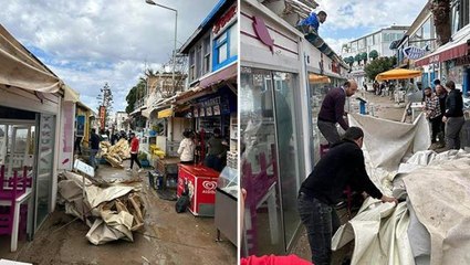 Bodrum'u fırtına vurdu! İşyerlerinin çatıları uçtu, yaralılar var
