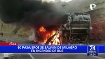 Piura: bus se incendia y 60 pasajeros salvan de morir