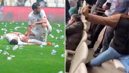 Amedsporlu futbolcuları sapanla vurmaya çalıştı! Bursaspor tribününden "Bu kadar da olmaz" dedirten görüntü