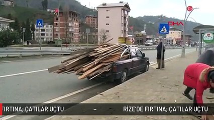 RİZE'DE FIRTINA; ÇATILAR UÇTU