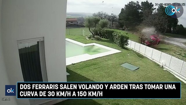 Dos Ferraris salen volando y arden tras tomar una curva de 30 km/h a 150 km/h