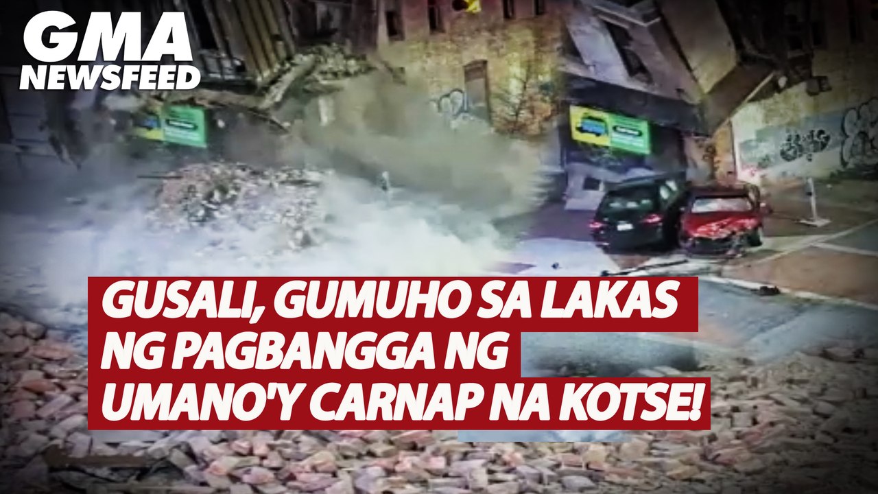 Gusali, gumuho sa lakas ng pagbangga ng umano'y carnap na kotse! | GMA News Feed
