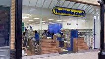 Staff getting ready to re-open The Works in Priory Meadow, Hastings, East Sussex