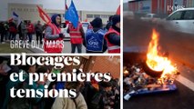 Grève du 7 mars contre la réforme des retraites : les images des premiers blocages de la journée