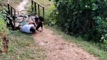Hilarious Bicycle Fail - Guys on bike try passing over a small wooden bridge
