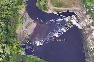 Southern Washlands featuring Kirkthorpe Hydro power station, by drone.