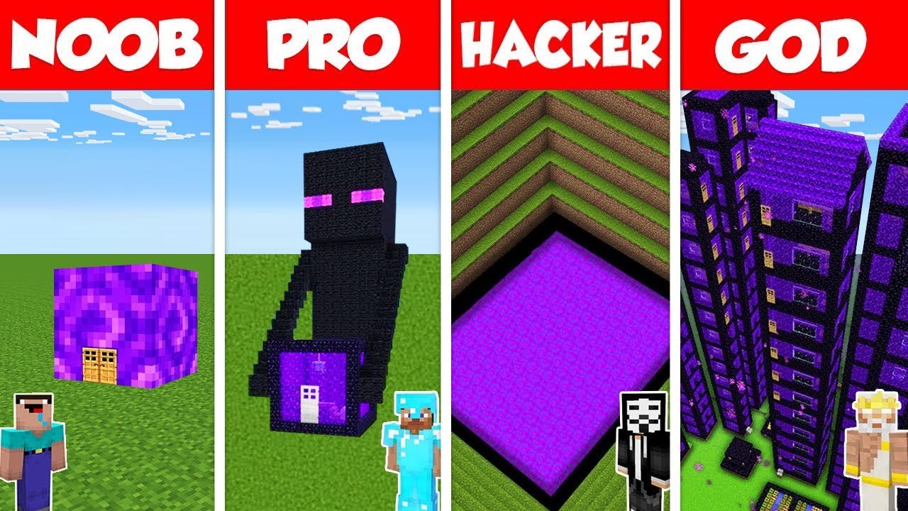 Minecraft Battle Noob Vs Pro Vs Hacker Vs God Nether Portal House Base Build Challenge 1616