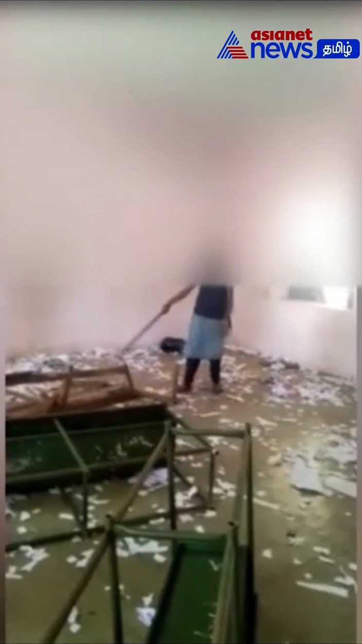 செய்முறை தேர்வுகள் நிறைவு; மேசை, நாற்காலிகளை உடைத்து வீடியோ வெளியிட்ட மாணவிகள்