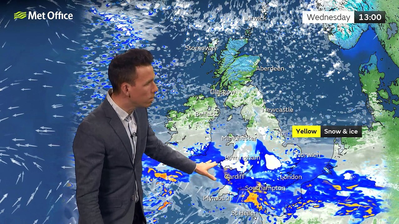 Met Office Afternoon Weather Forecast 08/03/23 – Snow across Wales and the Midlands