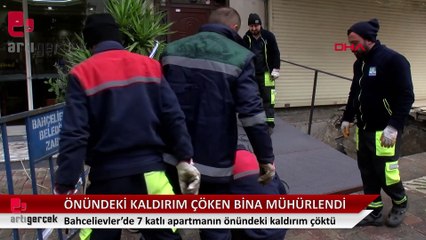 Bahçelievler'de önündeki kaldırım çöken binada inceleme