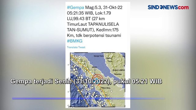 Tapanuli Selatan Diguncang Gempa Magnitudo 5,3