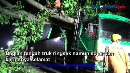 Jaringan Listrik dan Truk Fuso Tertimpa Pohon Besar di Jombang
