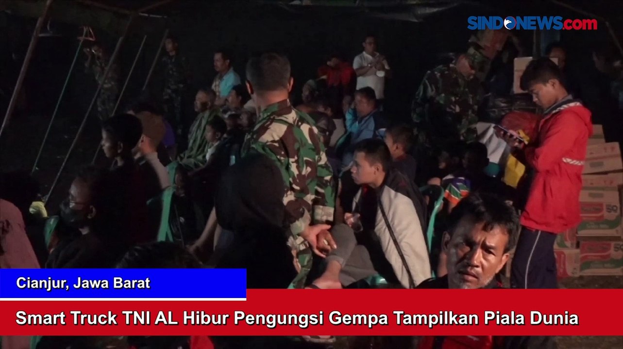 Smart Truck TNI AL Tampilkan Tayangan Anak-Anak hingga Piala Dunia untuk Hibur Pengungsi Gempa Cianjur