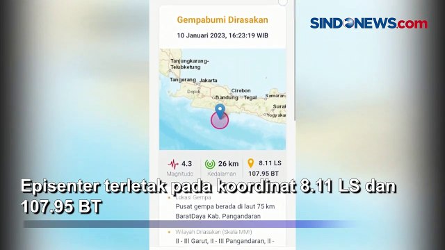 Gempa Magnitudo 4,3 Guncang Pangandaran, Kedalaman 26 Km