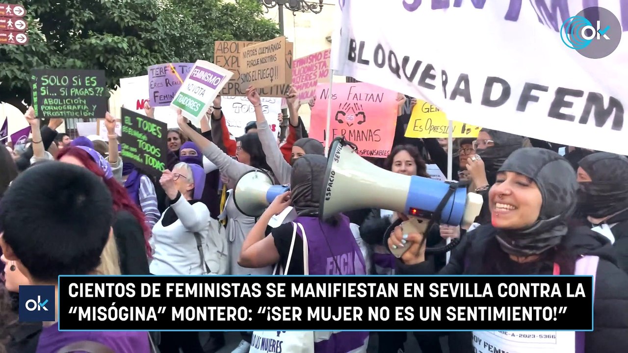 Cientos de feministas se manifiestan en Sevilla contra la “misógina” Montero: “¡Ser mujer no es un sentimiento!”