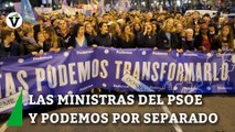 Las ministras del PSOE y Podemos se manifiestan por separado por el 8-M en Madrid