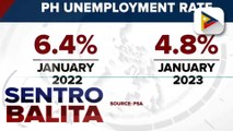 Unemployment rate ng bansa, bumaba sa 4.8% nitong Enero kumpara noong 2022, ayon sa PSA