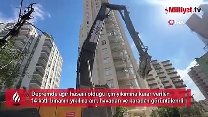 14 katlı bina kontrollü şekilde yıkıldı