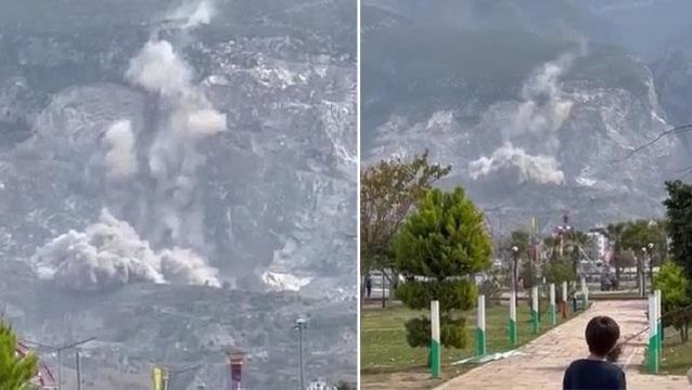 Depremin ağır yıkım yaşattığı Hatay'da taş ocağında dinamit patlatıldı! Vatandaşların tepkisi sert oldu