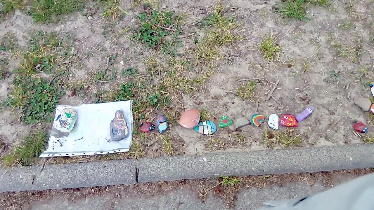 bunte Steine am Gehweg