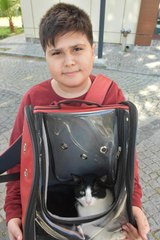 12 yaşındaki Muhammet, kedisini ağır hasarlı binadan kurtardı