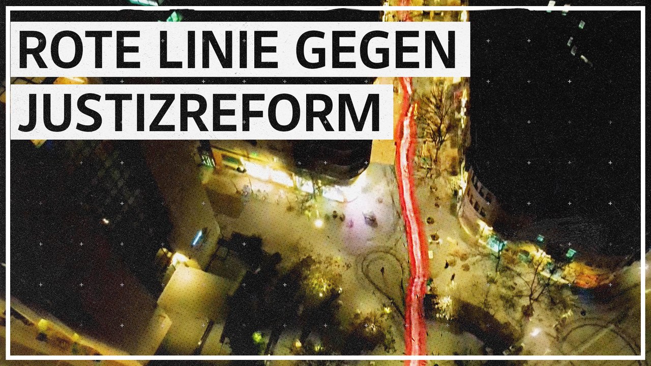 Gigantische rote Linie markiert Widerstand gegen israelische Justizreform