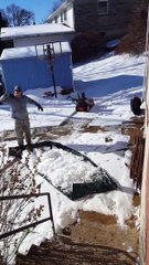 Smart Husband Uses Tarp to Keep Steps Ice Free