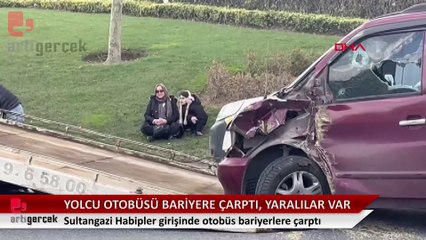 Yolcu otobüsü bariyere çarptı, yaralılar var