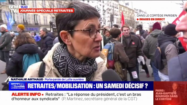 Nathalie Arthaud (LO) sur les retraites: Il va falloir montrer qu'on est pas prêt à lâcher