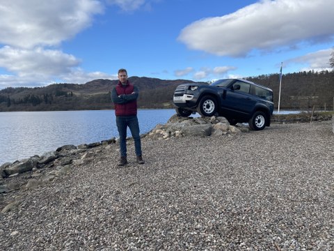 Land Rover Defender driven off-road at Land Rover Experience in Dunkeld
