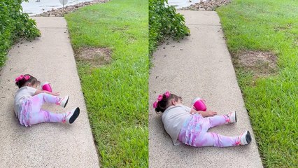 Goofy toddler falls down & goes into 'Pause Mode' after tripping over FLAT GROUND