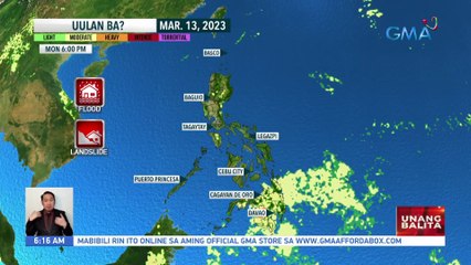 Binabantayang LPA, nagpapaulan sa ilang bahagi ng Mindanao; mababa ang tsansa maging bagyo - Weather update today as of 6:16 a.m. (March 13, 2023) | UB