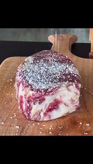 Hurb butter basted Ribeye steak topped  with a mushroom cream souce