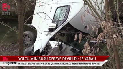 Bilecik'te yolcu minibüsü dereye devrildi, 13 kişi yaralandı