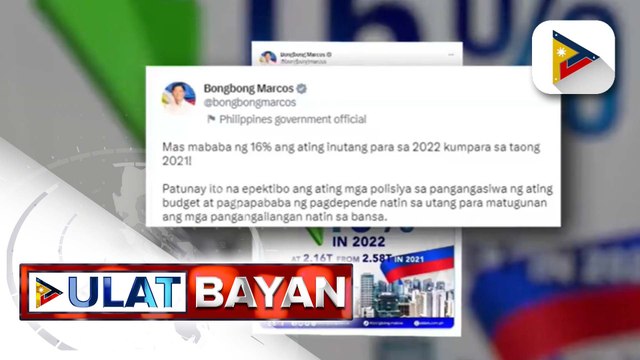 PBBM, ibinida na bumaba nang 16% ang inutang ng bansa noong 2022 kumpara noong 2021