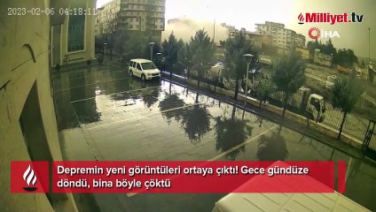 Depremin yeni görüntüleri! Gece gündüze döndü, bina böyle çöktü
