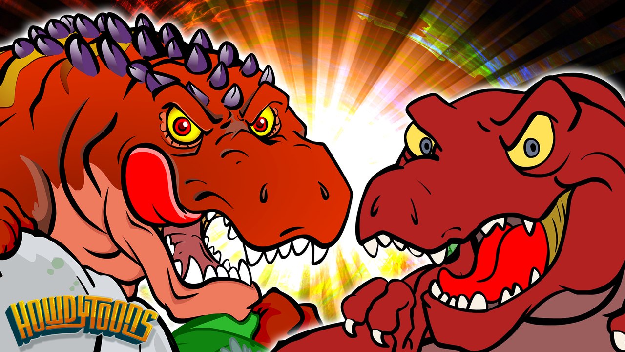 T Rex VS Giganotosaurus - Dinosaur Battles - Dinosaur Songs and Cartoons for Kids from Howdytoons
