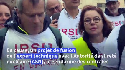 A Paris, des salariés de l'IRSN manifestent contre la réforme de la sûreté nucléaire