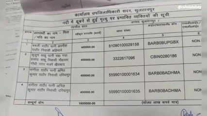 सुलतानपुर के गोमती नदी में डूबे चार युवकी की मौत मामले में सरकार ने परिजनों को दी सहायता राशि